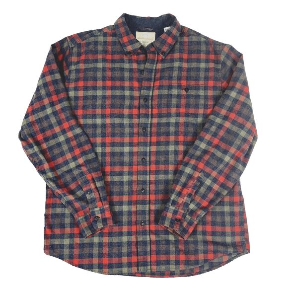 Plaid Button down Flannel Shirt Mens SZ XL muted Red Gray Med weight - Picture 1 of 14